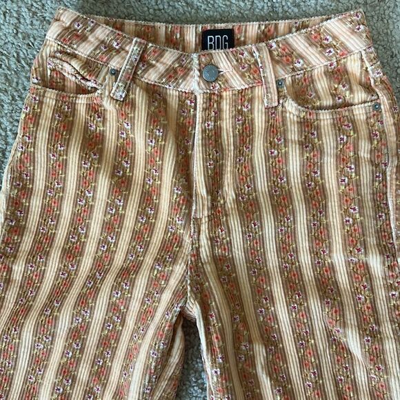 Urban Outfitters BDG Orange Floral Stripe Corduroy High-Rise Mom Pants - Picture 2 of 6